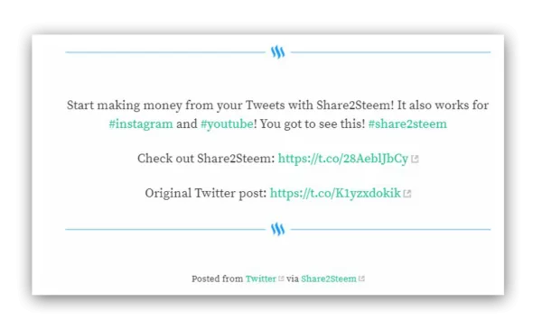 Share2steem Twitter post on SteemIt