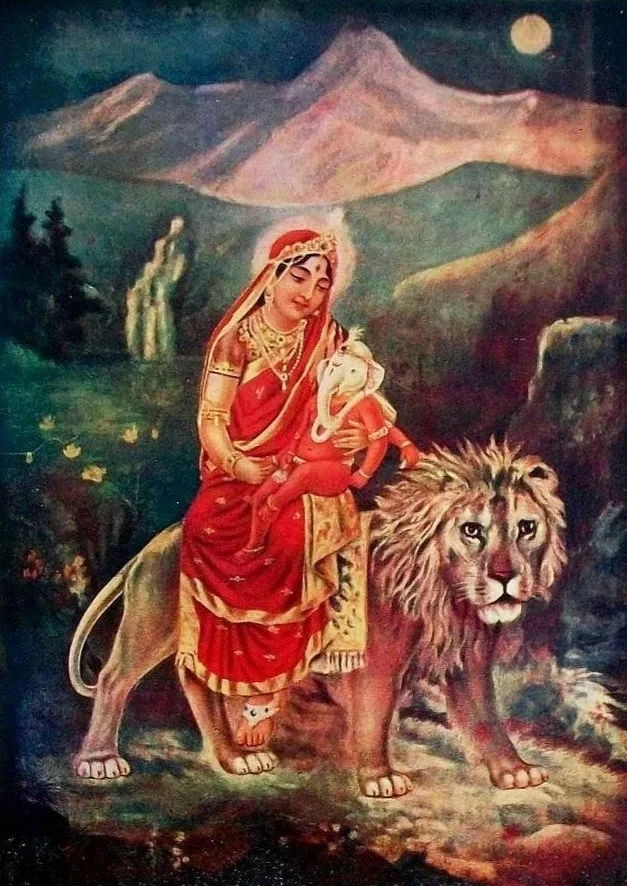 Goddess Parvati and her son Ganesha