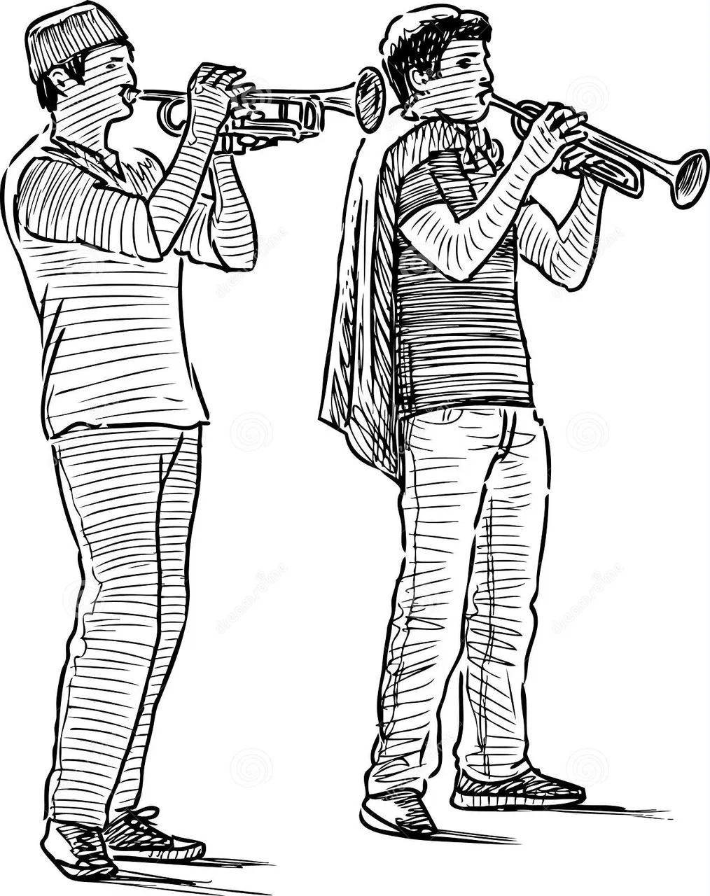 freehand_drawing_duet_young_trumpeters_playing_outdoors_183206827.jpg