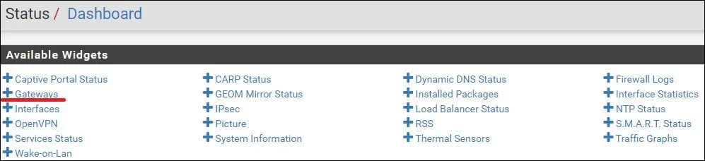 pfsense dashboard monitor gateway