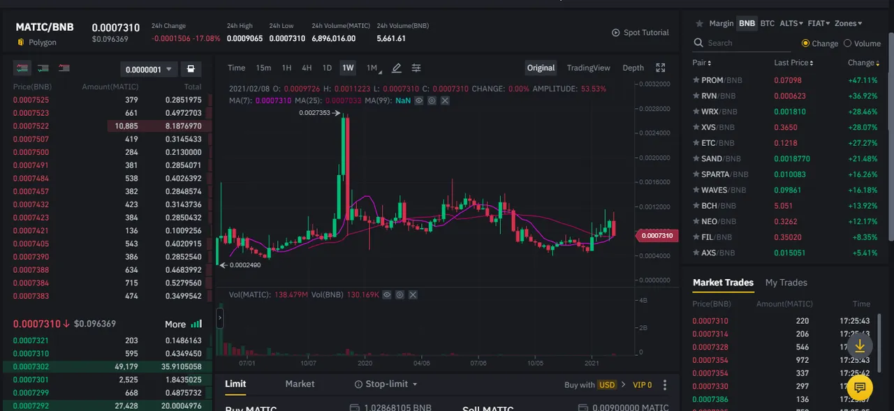 Matic vs BNb Trading at negative 16%