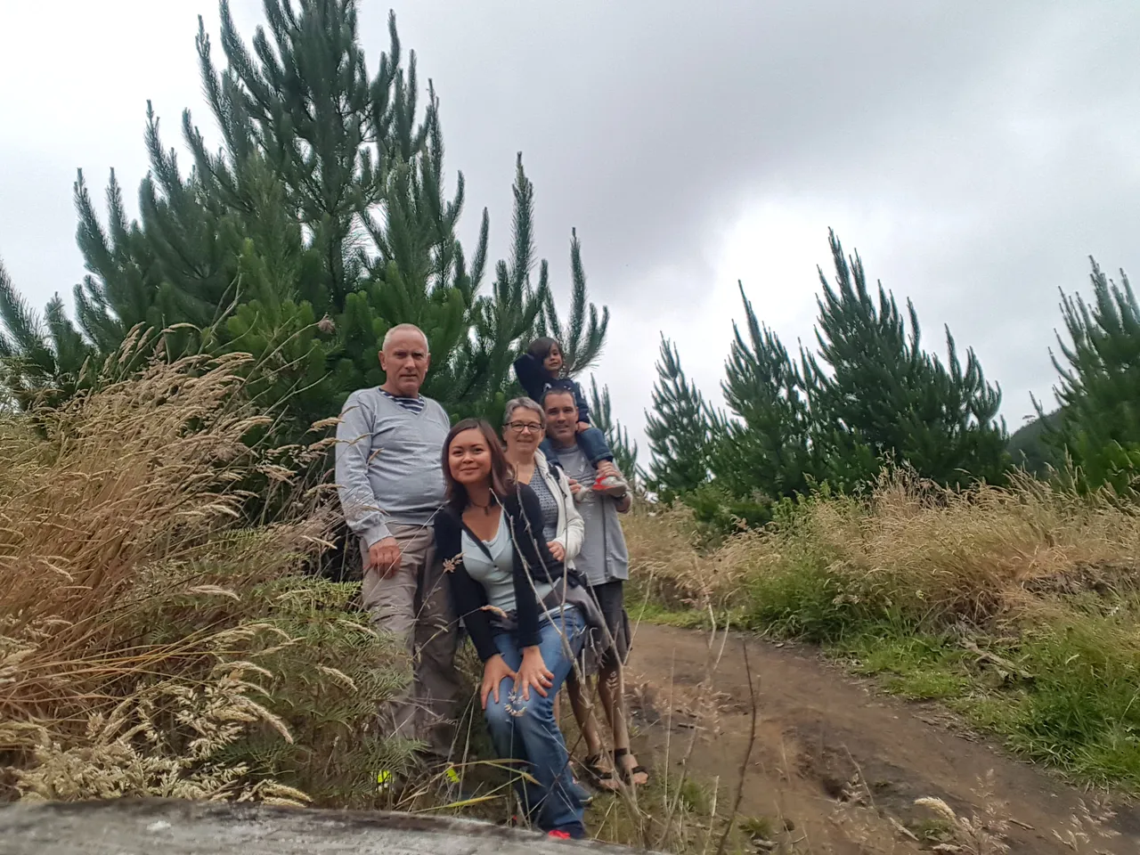 We found some pine trees- a perfect family Christmas card backdrop