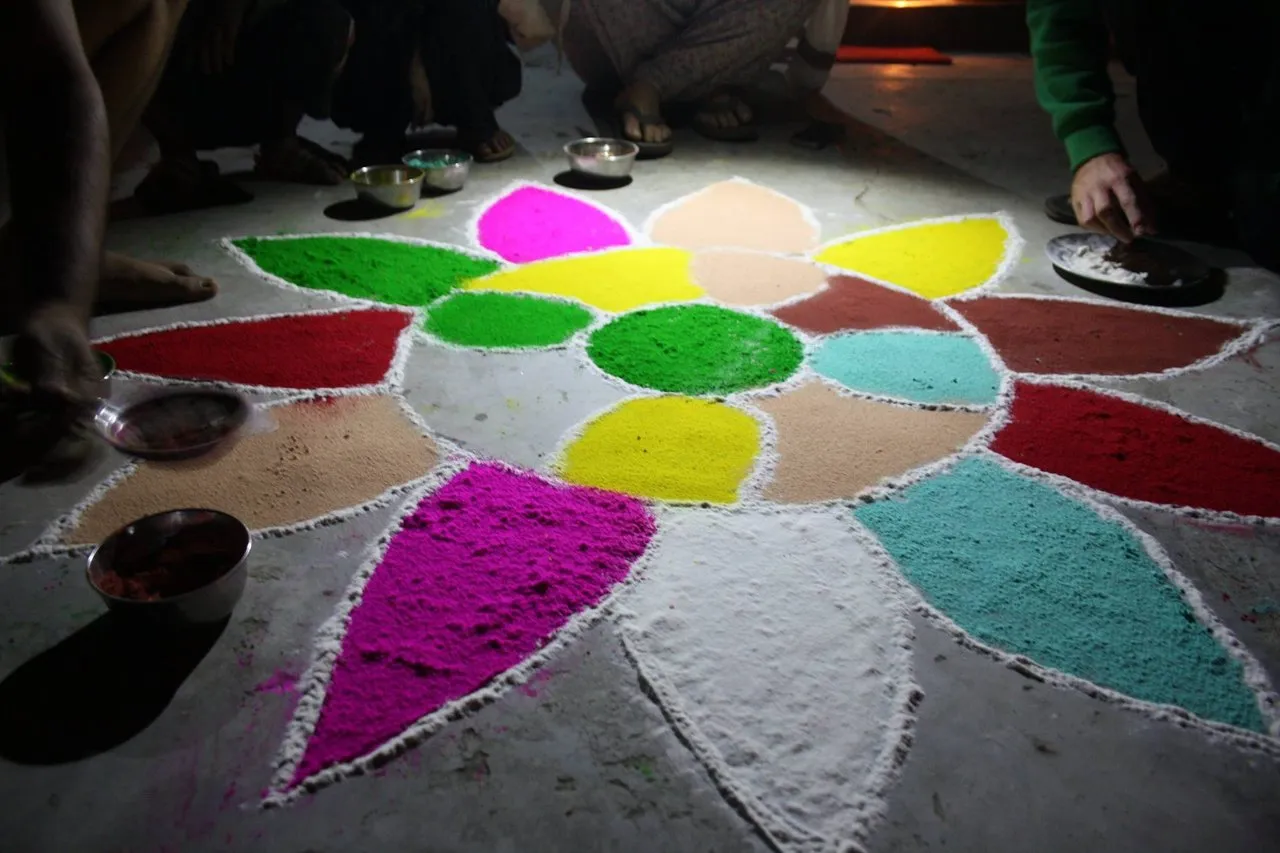 Decorations for the Diwali festival, This peace of art was created by two volunteers from France.