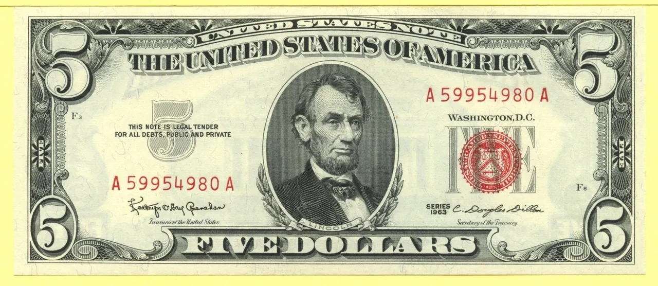 1963 - Greenback Money Five Dollars 5 - United States Note, Abraham Lincoln Abe 31601494_1.jpg