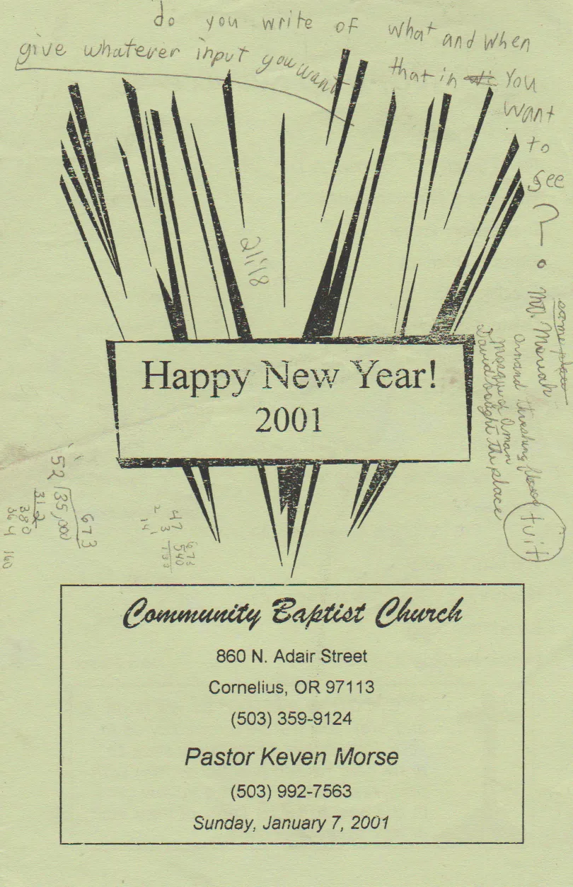 2001-01-07 - Sunday - CCBC - Cornelius Community Baptist Church Buletin - Happy New Year-1.png