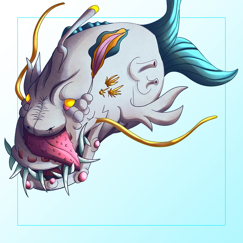 "Terrifying to behold, Deeplurkers are a poisonous fish that dwell at the bottom of the ocean and prey on the weak. However, they are known to travel to the surface in times of dire need. Many believe that they are sensitive to the balance of elemental water magic and, when that balance is in danger, the Deeplurkers rise to attack or defend it". Deeplurker Lore and original Splinterlands.com art