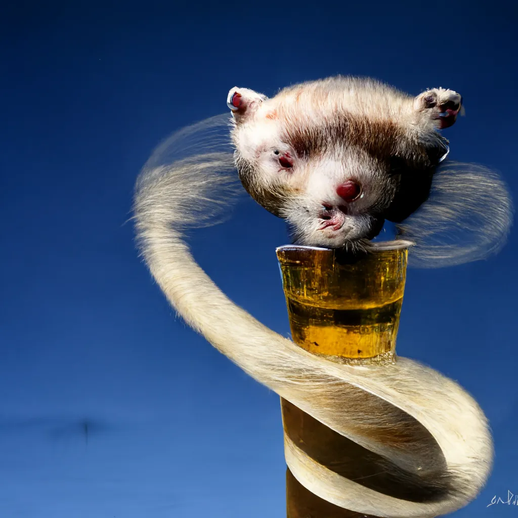 an alcoholic ferret spinning on a top