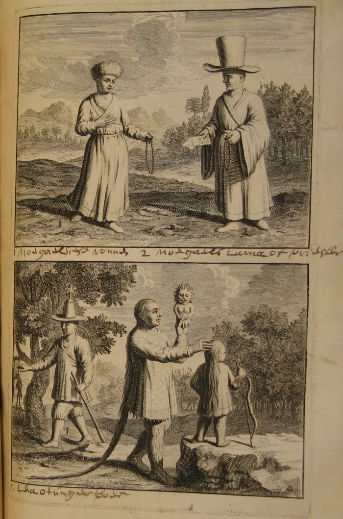 Top: Mongolian Nun Mongolian Lama or Priest. Bottom: Leaotung peasant.