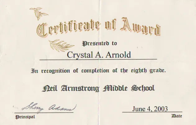 2003-06-04 - Wednesday - 8th Grade Diploma - Crystal Arnold.png