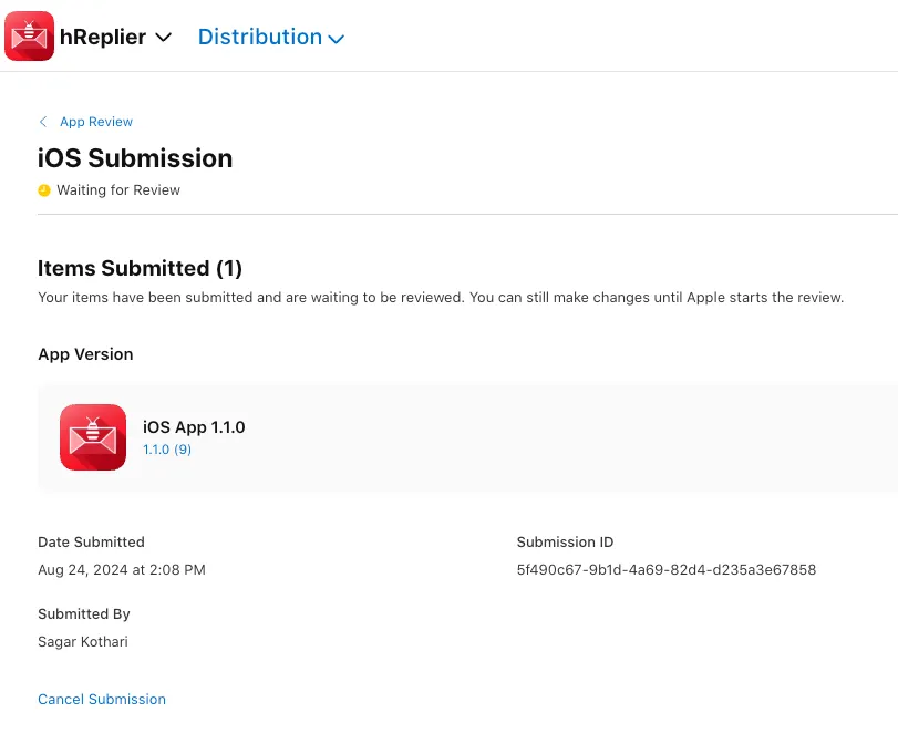 hReplies - 1.1.0 (9) - Submitted to Apple's AppStore