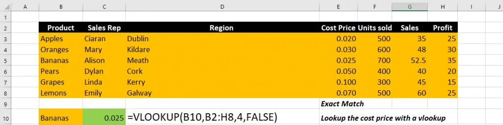 vlookup exact match