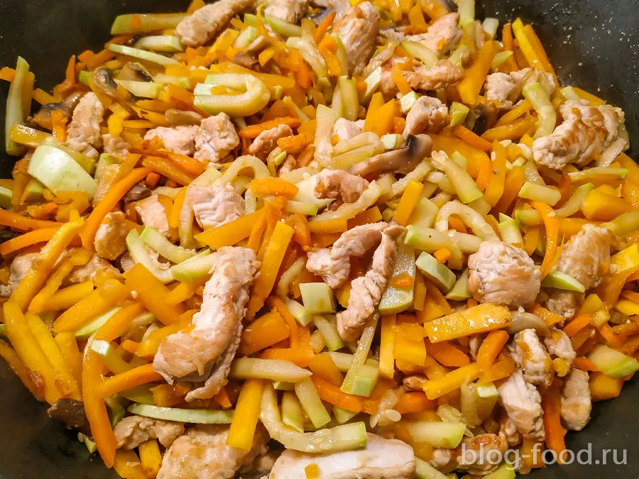 Turkey with pumpkin, zucchini and mushrooms