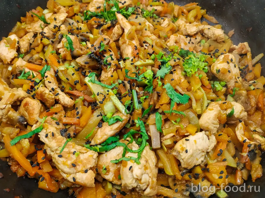 Turkey with pumpkin, zucchini and mushrooms