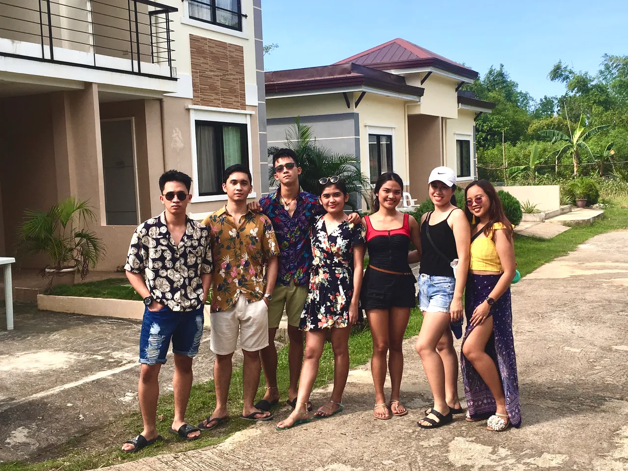 The Barkada in front of our homestay, outfits ready for any photo opportunity