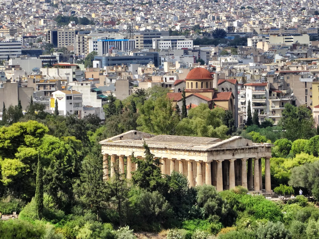 The temple, a church and the town