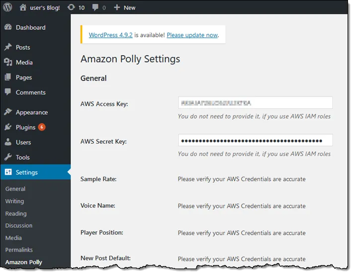 Polly Wordpress Settings