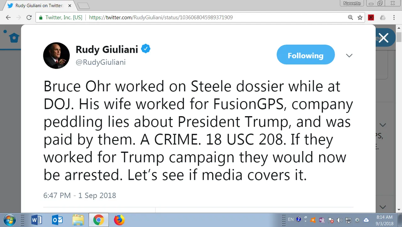 RudyGiuliani on Bruce Ohr collusion illegal Fusion GPS 9 3 2018.png