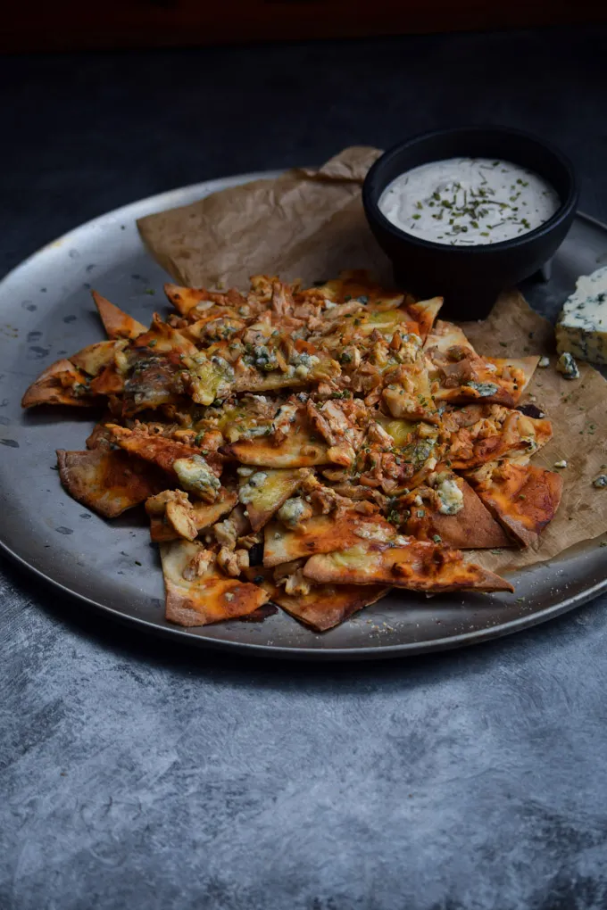 Buffalo Chicken Blue Cheese Pita Nachos with Greek Yogurt Ranch (3).jpg