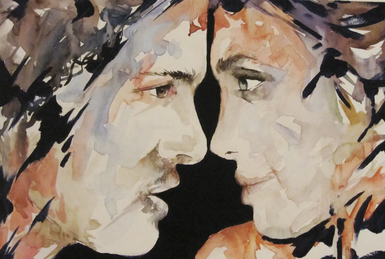 Omaggio a Brad Pitt e Angelina Jolie, Acquerello su carta, 2014.jpg