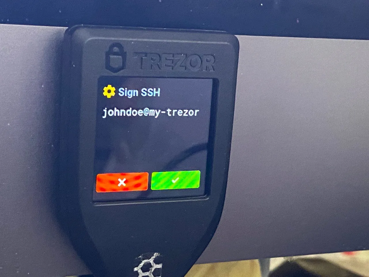 Photo of Trezor authorisation screen