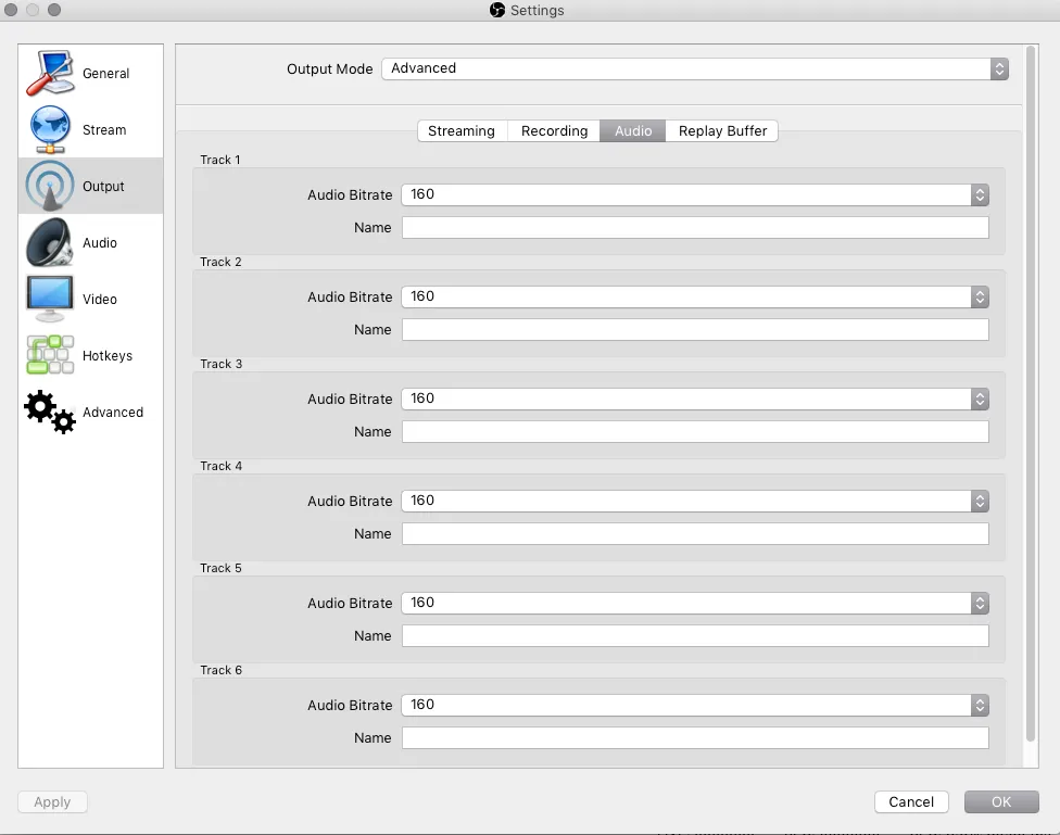 OBS Output Advanced Settings - audio