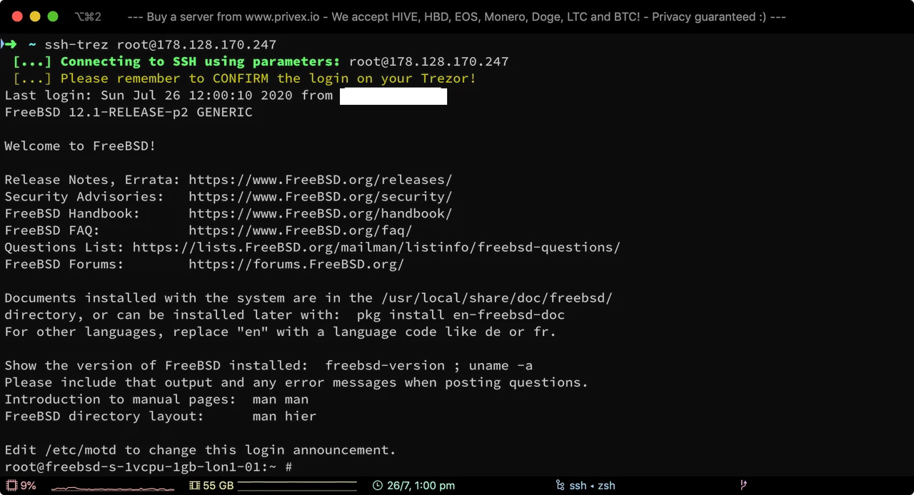 Screenshot of successful SSH connection