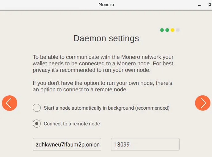 Configure Monero remote node at wallet setup