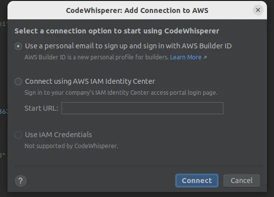 A screenshot of the authentication window allowing to log in with a Builder ID