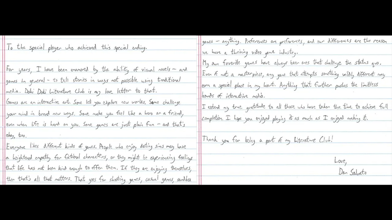 DDLC creator Dan Salvato states that the game is "a love letter" to visual novels