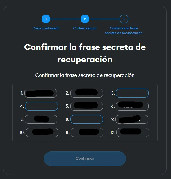 Confirmar Frase de Recuperación