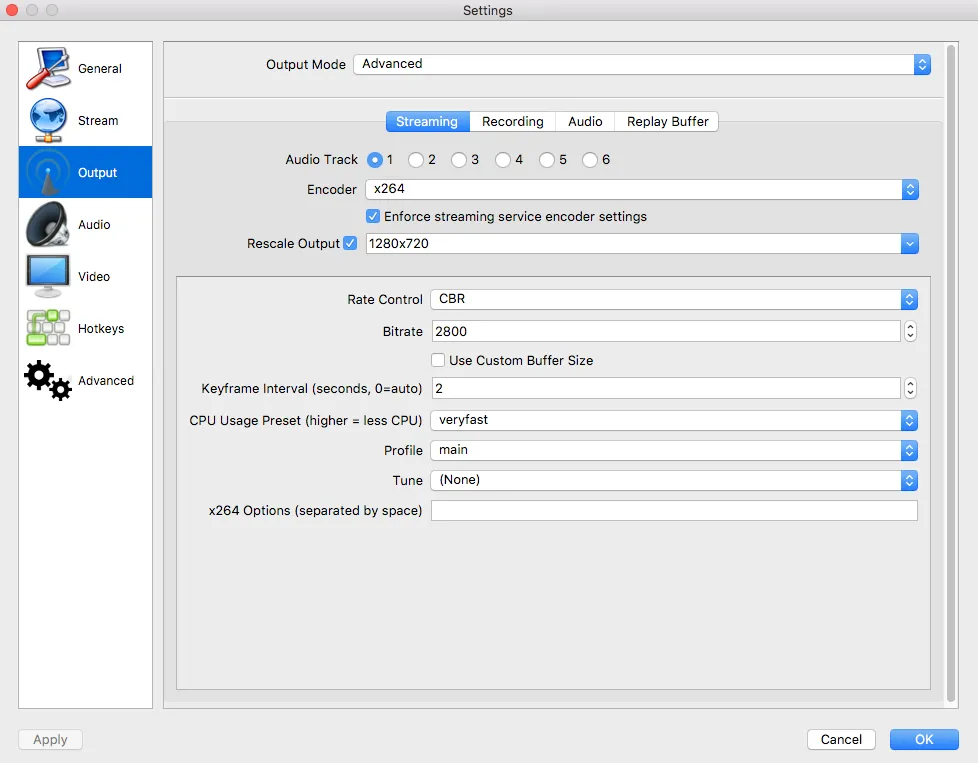 OBS Output Advanced settings - video