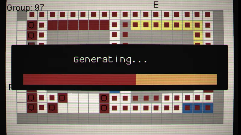 An abstract collection of grids and boxes overlaid with a progress bar labeled "Generating..."