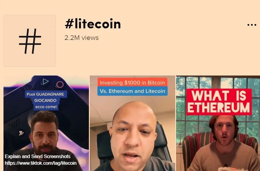 Screenshot of litecoin Hashtag Videos on TikTok.jpg