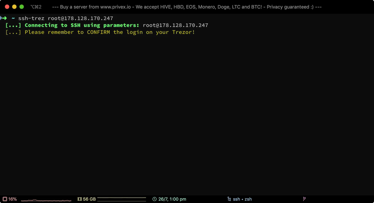 Screenshot of ssh-trez helper output