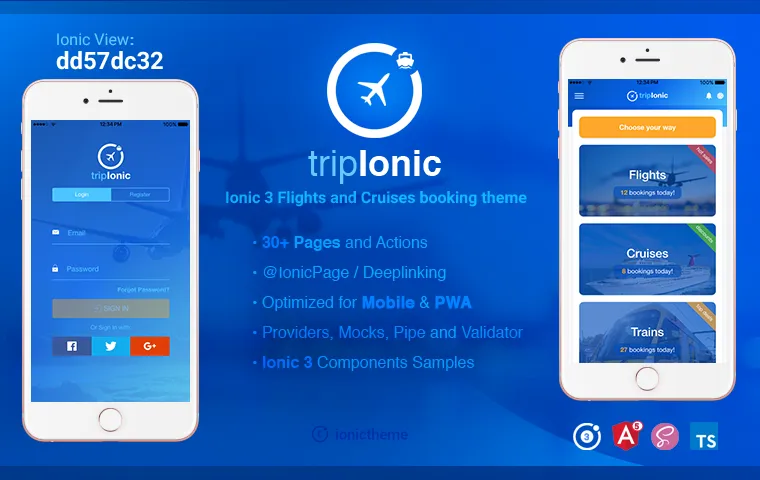 tripIonic - Ionic 3 flights cruises trains booking theme