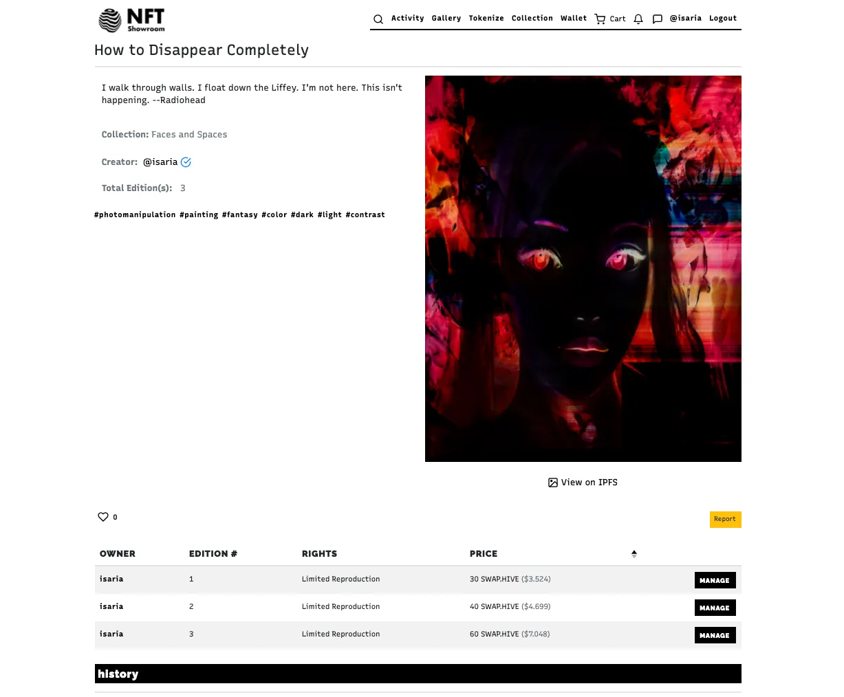 Tokenized Art on NFT Showroom How to Disappear Completely