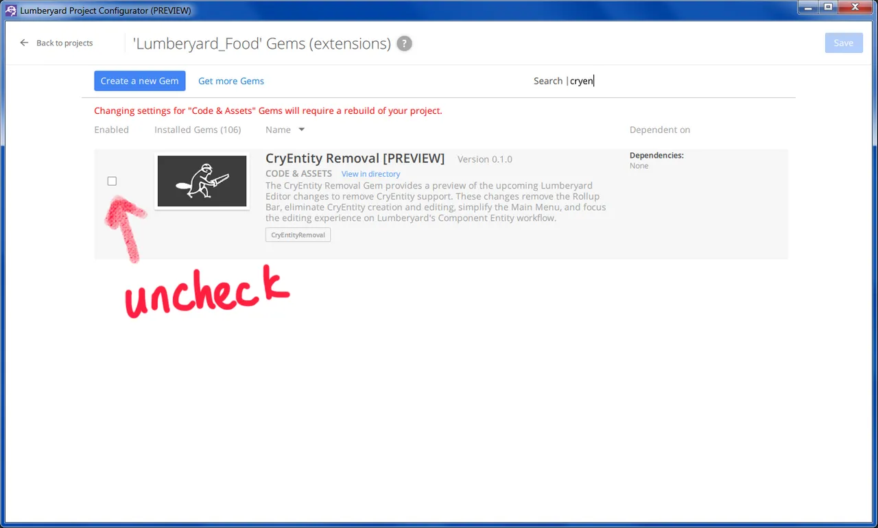 Cryentity Removal Gem Uncheck