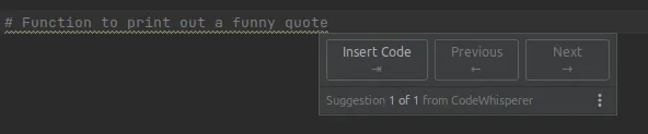 A comment in a code file saying Function to print out a funny quote