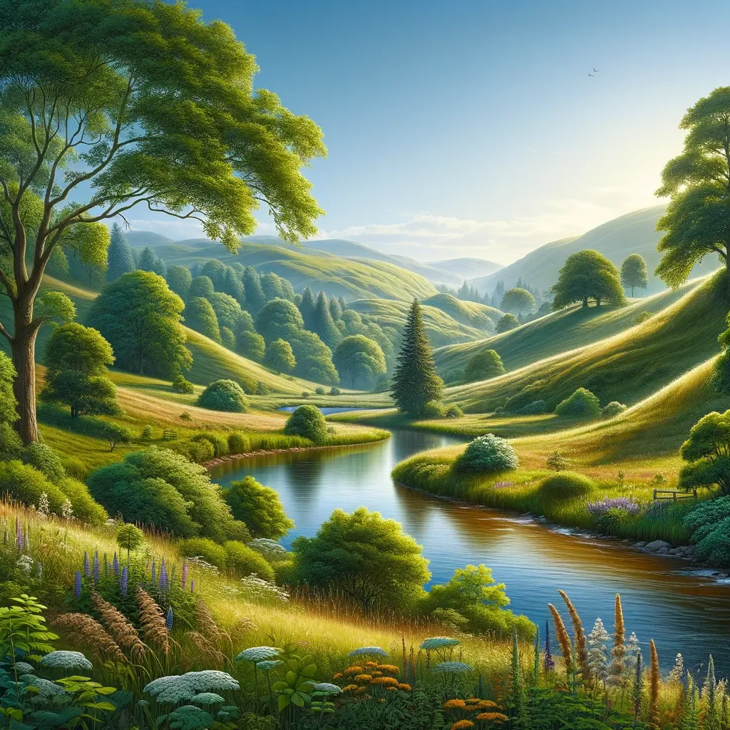 DALL·E 2023-11-25 00.37.58 - A highly realistic photo-like illustration of a serene and picturesque landscape. The scene should capture the essence of a peaceful natural setting, .png