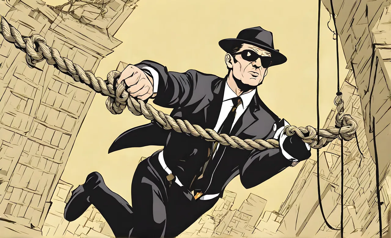 secret-agent-hanging-off-a-type-rope-trying-to-steal-gold-607686980.png