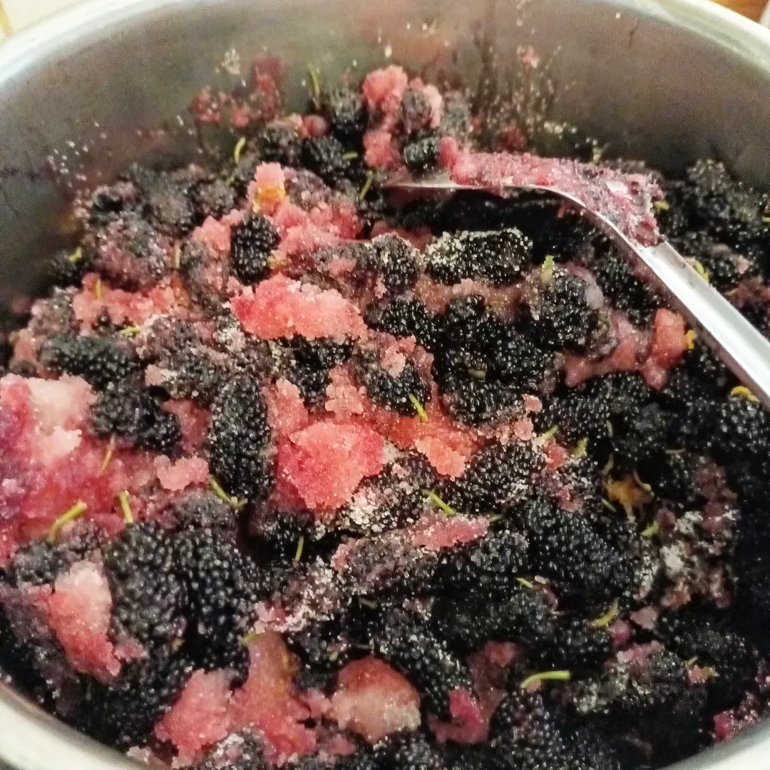 Mulberries, sugar