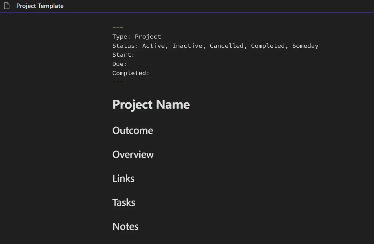 OBS - Three Ways to Keep a Project List in Obsidian - OBS sample project template.png