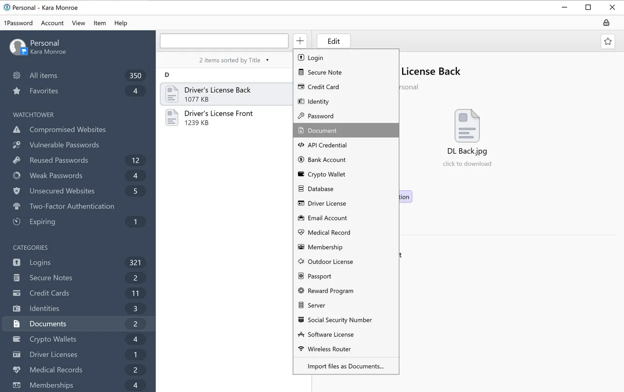 Update on Week 1 and The Life Timeline - 1Password Add Doc 1.png