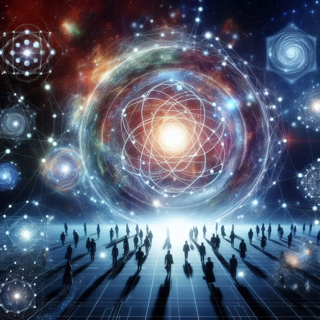 Visual of interconnected particles and systems, symbolizing unity and connection in the universe.png