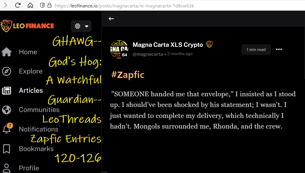 GHAWG-- God's Hog: A Watchful Guardian-- LeoThreads Zapfic Entries 120-126