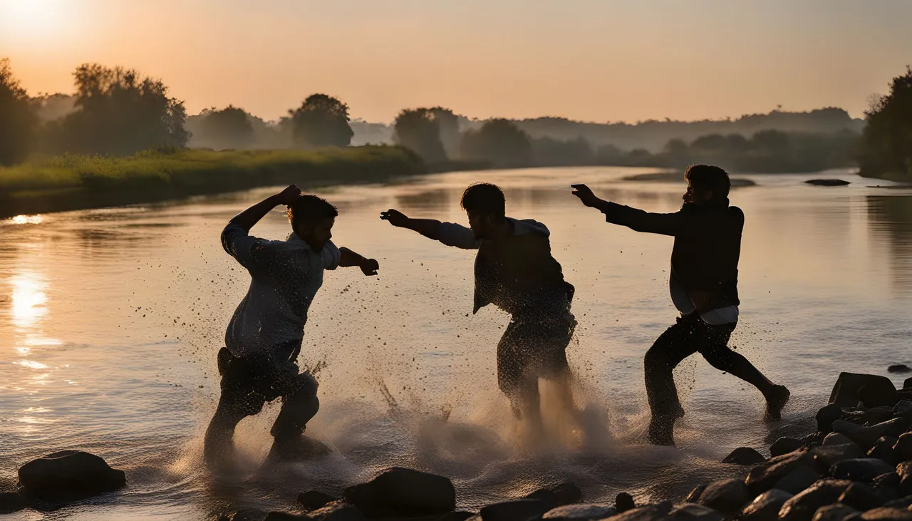 2- Three-drunken-youths-throw-stones-into-a-river-.png