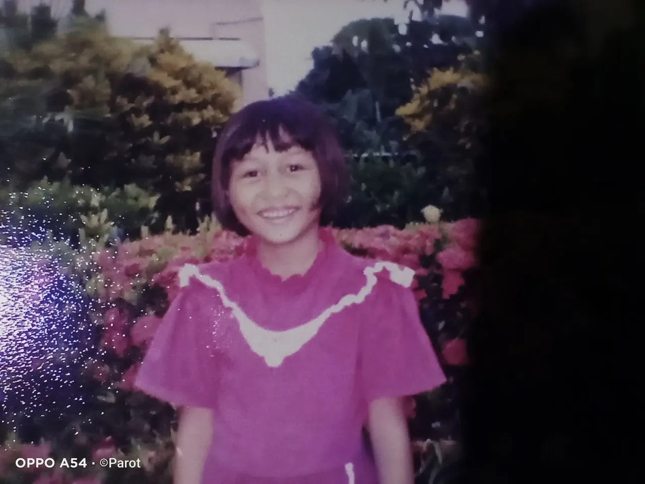 A smile of a kid who was force to wear a dress, lol. I have to smile because Mom is yelling that time to say "CHEESE!" lol.