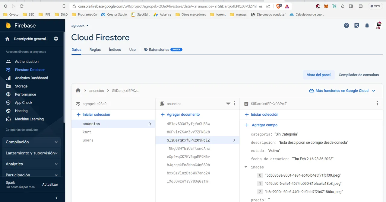 La base de datos de Firestore dentro de Firebase