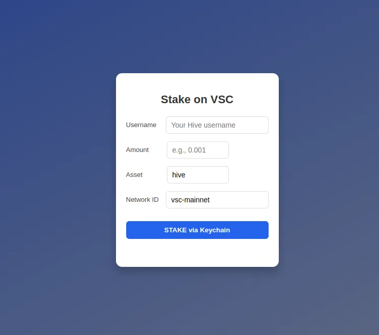 The simple interface for staking HIVE to VSC.