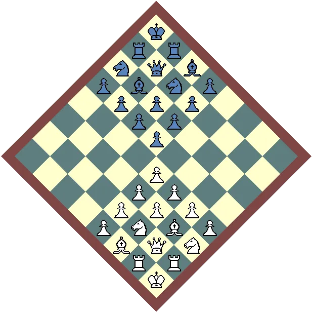 A traditional chess board in diagonal (or diamond) orientation